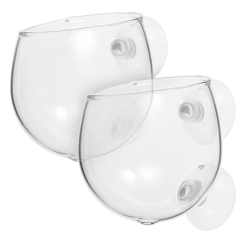 GARIOUANS 2 Stück Transparente Glas Wasserpflanzentöpfe mit Saugnäpfen Schräger für Lichtaufnahme Belüftungslöcher für Sauerstoffzirkulation Stabile Befestigung Aquarium Pflanzenhalter von GARIOUANS