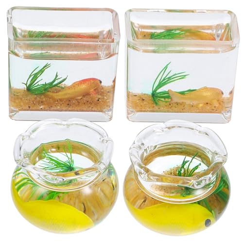 GARIOUANS 4 Stück Miniatur Fischglas Teiliges Koi Aquarium für Puppenhaus Realistische Dekoration für Wohnzimmer Schlafzimmer Esszimmer Leicht Tragbar Mikrolandschaft Zufällige Farbe von GARIOUANS