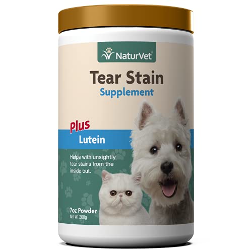 NaturVet Tränenfleck Plus Lutein | beseitigt unschöne Tränenflecken | angereichert mit Cranberry-Extrakt, Calciumascorbat & Oregon Traubenwurzel | Für Hunde & Katzen | 200 Gramm Pulver von NaturVet