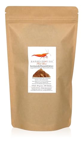 GARNELEN4YOU® Seemandelbaumblätter | Catappa | Premium Langzeitfuttermittel & Wasseraufbereitung | klimaneutrale Verpackung | Garnelen, Krebse, Schnecken (6-9 cm, 100, stück) von GARNELEN4YOU