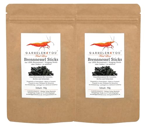 GARNELEN4YOU® Brennnessel Sticks | Premium Garnelenfutter | nachhaltige Verpackung | Made in Germany | Futter Pellets für Garnelen, Krebse, Schnecken & Co. von GARNELEN4YOU