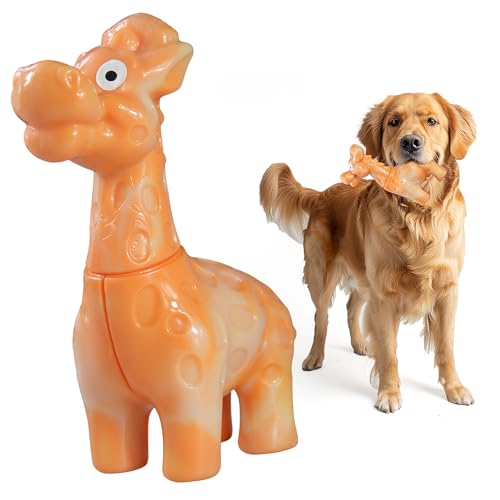GASAPET Großes Hartes Kauspielzeug für Aggressive Kauer Hunde, Unzerstörbares Hundespielzeug für Große Rassen – Hundespielzeug in Giraffenform – Für Kleine/Mittlere/Große Hunde (Gelb - Groß, Speck) von GASAPET