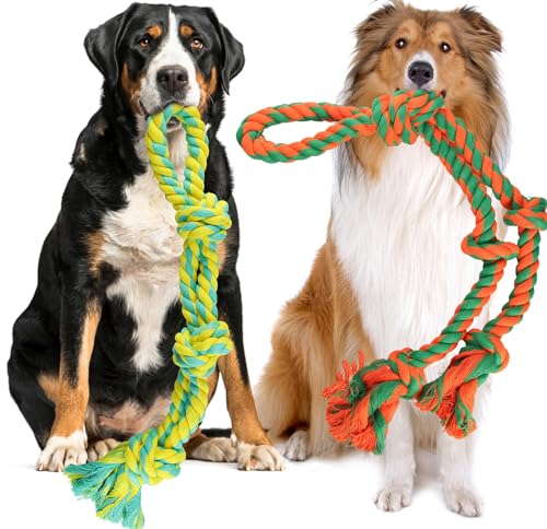 GASAPET Robuste Hundespielzeugseile für große/mittelgroße aggressive Kauer, 2 nahezu unzerstörbare Kauspielzeuge für Hunde, Tauziehen, Hundespielzeug für große Rassen, 100% natürliche Baumwolle für von GASAPET