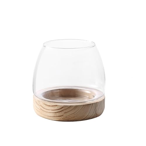 Deko Kreative runde Glasflasche for kleine Fische im japanischen Stil, ökologische Flasche for den Schreibtisch, Mikrolandschafts-Glasflasche mit Holzsockel kleines(Natural) von GBEVAUEIO