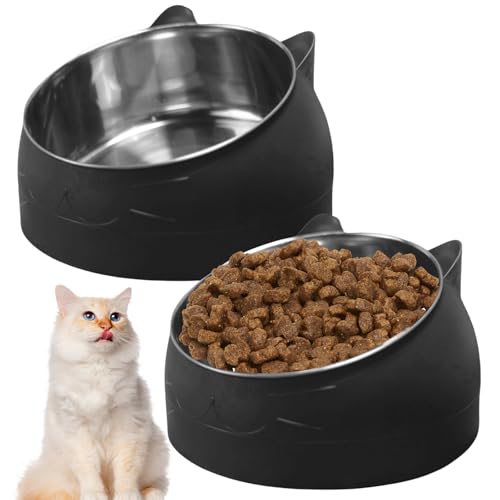 Katzennapf, 2 Stück Futternapf Katze Edelstahl Set, 15° Geneigter Katzen Futternapf, Abnehmbarer rutschfest Katzennäpfe zum Schutz der Halswirbelsäule Katzennapf, 2 Stück Futternapf Katze Edelstahl Set, 15° Geneigter Katzen Futternapf, Abnehmbarer rutschfest Katzennäpfe zum Schutz der Halswirbelsäule von GBKDQQ