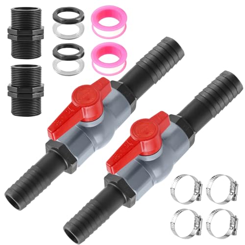 2 Stück Kugelhahn mit Schlauchverbinder, 1 Zoll(25mm) PVC Kugelhahn Absperrhahn Pool Absperrventil, Regentonne Ventile Set Poolventil Ventil Kugelventil mit Innengewinde 30mm und Schlauchtüllen 25mm von GBKDQQ