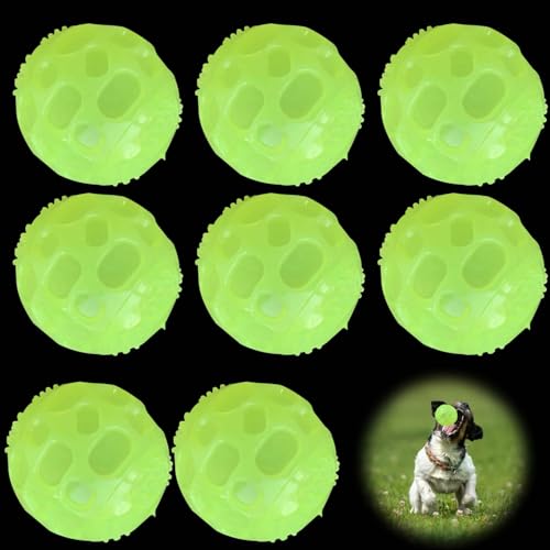 8 Stück Glow In The Dark Hundeball, Quietschende Hundebälle Leuchtende Gummi-Hundebälle, Dehnbarer Gummiball Hundeball, Hund Interaktive Ball, Zähne Training Hund Ball für kleine, mittlere Hunde von GBKDQQ