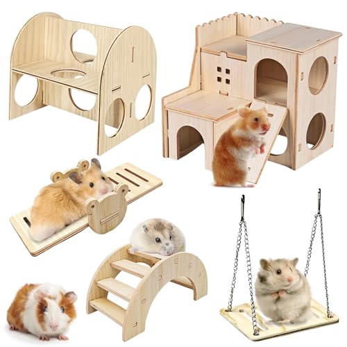 GBKDQQ 5-teiliges Hamster Spielzeug, Hamsterhaus, Hamster Haus aus Holz, Meerschweinchen Spielzeug, Hamster Zubehör für Rennmäuse, Zwerghamster, Chinchillas, Ratten GBKDQQ 5-teiliges Hamster Spielzeug, Hamsterhaus, Hamster Haus aus Holz, Meerschweinchen Spielzeug, Hamster Zubehör für Rennmäuse, Zwerghamster, Chinchillas, Ratten von GBKDQQ