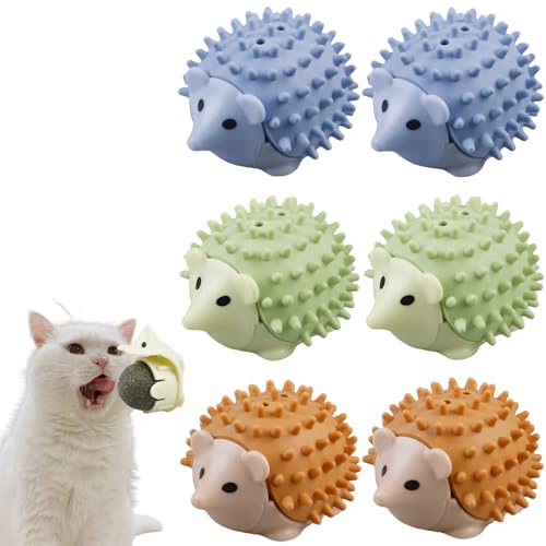 GBKDQQ Katzenminze Balls, 6 Stück Katzenminze Spielzeug Catnip Ball Katzenminze Wandroller für Katzenlecken Spielzeug für Katze Zahnreinigung Dentales essbares Kätzchenspielzeug (Igelform) von GBKDQQ