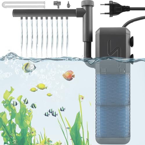 GBKDQQ Aquarium Filter, Einstellbare 800L/H Aquarium Filterpumpe, 9W leiser Tauchfilter mit Sprühstange, Aquarium Innenfilter für kleine Aquarien bis zu 250L Verwendet Werden von GBKDQQ