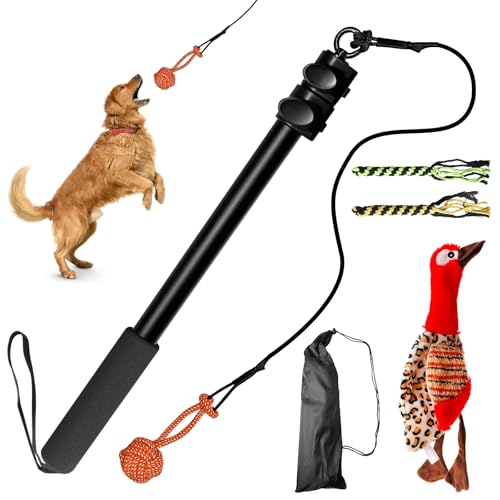 GBKDQQ Reizangel Hunde, Profi Reizangel für Kleine Hunde Große Hund Längenverstellbare mit Ersatzseil, Anti Stress Ente Quietschendes, Aktives Hundespielzeug Unkaputtbar, Hund Kauspielzeug (Rot) von GBKDQQ