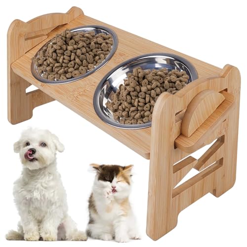 Hundenapf Erhöht, Futternapf Fressnapf Hunde Katzen Edelstahl, Erhöhter 15° Katzennapf, Hundenapf Höhenverstellbar Futterstation Bambus mit 2 Edelstahlnäpfen für Kleine Medium Hunde & Katzen Hundenapf Erhöht, Futternapf Fressnapf Hunde Katzen Edelstahl, Erhöhter 15° Katzennapf, Hundenapf Höhenverstellbar Futterstation Bambus mit 2 Edelstahlnäpfen für Kleine Medium Hunde & Katzen von GBKDQQ