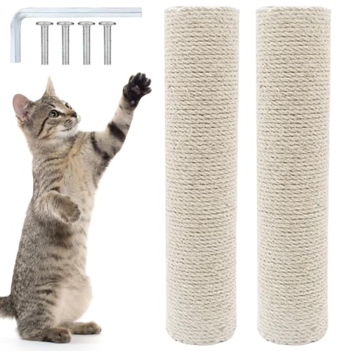 Katze Kratzbaum Ersatz, 2 Stück kratzstamm für Katzen Länge 40cm, Katzenkratzbaum aus natürlichem Sisal, kratzsäule mit M8-Schrauben, Ersatz-Kratzbaumteile für die Renovierung, DIY Handwerk (Weiß) von GBKDQQ