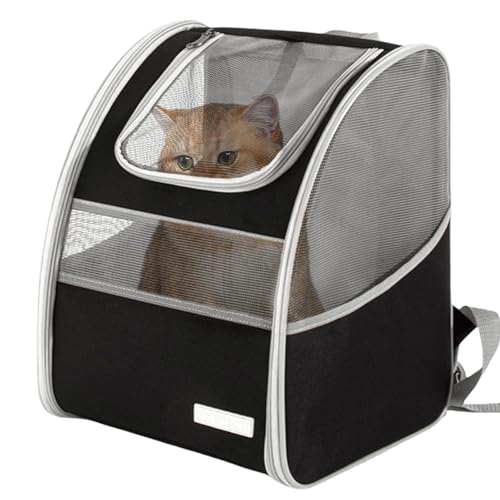 Katzenrucksack Haustier Rucksack mit Netzfenster: Groß Katzen Rucksack bis 8kg, Hunderucksack Faltbare Haustier Rucksäcke für Katzen Hunde, Katzentasche mit Innerer Sicherheitsleine und Haustiermatte von GBKDQQ