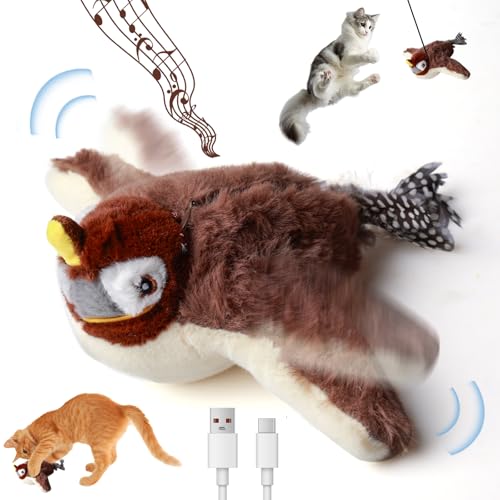 Katzenspielzeug Vogel: Interaktives Katzenspielzeug mit Katzenminze, Intelligenz Aufladbares Katzen Spielzeug Echte Flattern und Zwitschern, Spielzeug Selbstbeschäftigung Cat Toy Katzenminze Spielzeug von GBKDQQ