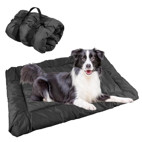 wasserdichte Hundematte 90 x 60cm, Hundedecke für Unterwegs, Waschbare Reisedecke für Hunde und Katzen, Tragbare Hundekissen Outdoor Hundebett Auto für Drinnen & Draußen Reise Camping (Grau) von GBKDQQ
