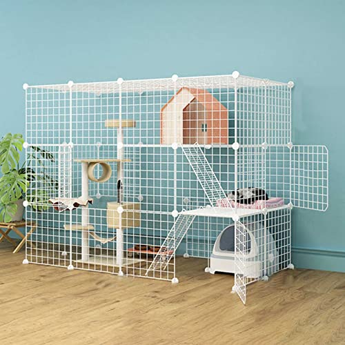 Katzenkäfig Katzengehege Outdoor Indoor DIY Katzenlaufstall - Ideal für 1-4 Katzen - Metallzaun für Welpen, Kaninchen, Kätzchen - Vielseitiger Indoor/Outdoor Geschlossener Katzen-Welpenlaufstall von GCCSSBXF