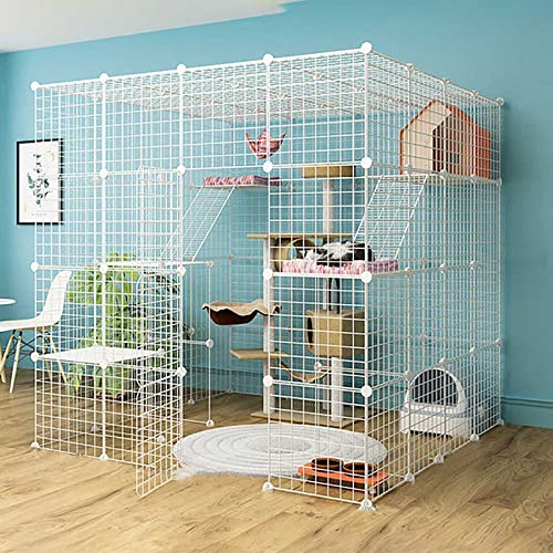 Katzenkäfig Katzengehege Outdoor Indoor DIY Katzenlaufstall - Ideal für 1-4 Katzen - Metallzaun für Welpen, Kaninchen, Kätzchen - Vielseitiger Indoor/Outdoor Geschlossener Katzen-Welpenlaufstall von GCCSSBXF