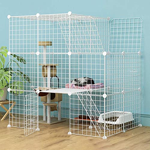 Katzenkäfig Katzengehege Outdoor Indoor DIY Katzenlaufstall - Ideal für 1-4 Katzen - Metallzaun für Welpen, Kaninchen, Kätzchen - Vielseitiger Indoor/Outdoor Geschlossener Katzen-Welpenlaufstall von GCCSSBXF