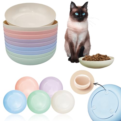 Katzennapf, 14 cm, flacher Katzenfutternapf, breiter Weizenstroh-Katzennapf, kleiner Haustierteller für Kätzchen und kurzbeinige Katzen (10 Stück, rund) von GCVOPTON