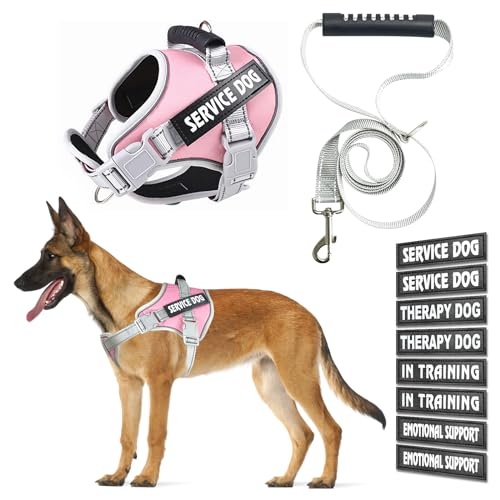 Service Dog Weste, Dog Vest Harness and Leash Set, Night Reflective Service Dog Harness with 8 Patches, in Training Dog Vest Harness for Small Medium Large Dogs (Pink, Large) von GCVOPTON