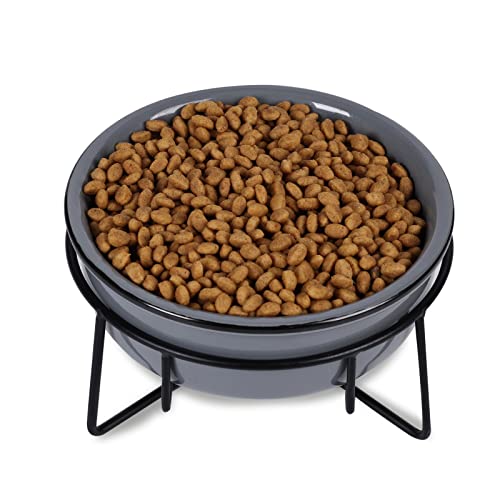 GDCZ Ceramics Erhöhter Katzennapf für kleine Hunde mit erhöhtem Metallständer für Tierfutter, 425 ml (Grau) von GDCZ