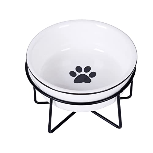 GDCZ Ceramics Erhöhter Katzennapf für kleine Hunde mit erhöhtem Metallständer für Tierfutter, 425 ml (weiß) von GDCZ