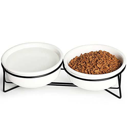 GDCZ Keramiknapf für Katzen mit erhöhtem Metallständer für Futternapf und Wasserschalen, 425 ml, Weiß von GDCZ