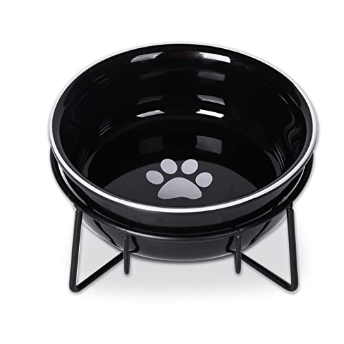 GDCZ Keramiknapf für kleine Hunde, erhöhter Metallständer für Tierfutter, 425 ml, Schwarz von GDCZ