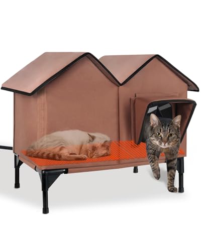 Groß Beheiztes Katzenhaus für Freigänger, Braun von GDGZT