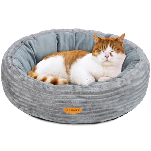 Katzenbett, Hundebett Rund, 50,8 cm Katzenbett Flausching, Waschbares Rundes Haustierbett, Katzenkorb zum Schlafen, Grau von GDGZT