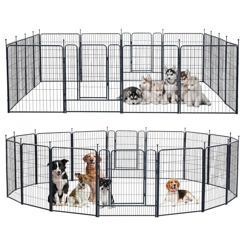 Hunde-Laufgitter, 61/81/101,6 cm Höhe, robust, zusammenklappbar, für drinnen und draußen, tragbares Haustier-Laufgitter mit Tür für große, mittelgroße Hunde, Silbergrau (101,6 cm, 16 Paneele) von GDKASRNY