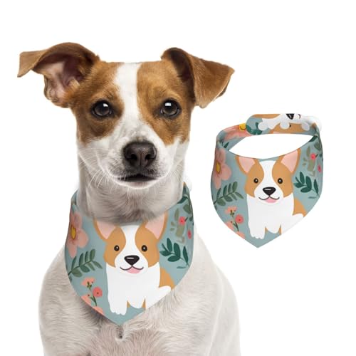 Sommerhalstücher für Hunde, Corgi, Blumenmuster, Frühlingsgarten, Hundehalstücher, waschbar, verstellbar, Dreieckstuch für mittelgroße und große Hunde, Welpen und Katzen, klein von GDSHJKLW