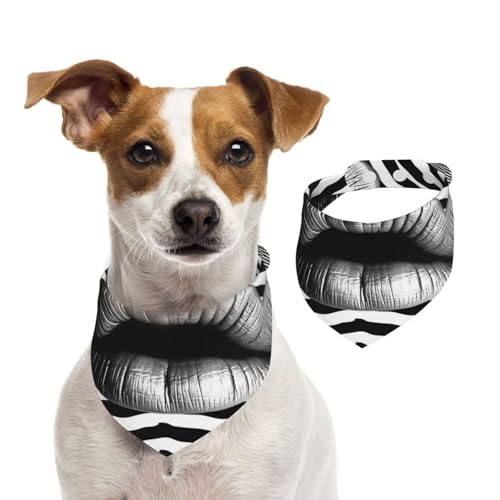 Sommerhalstücher für Hunde, Lippen, bedruckt mit schwarz-weißen Streifen, Hundehalstücher, waschbar, verstellbar, dreieckig, niedlich, Haustier-Lätzchen für mittelgroße und große Hunde, Welpen und Sommerhalstücher für Hunde, Lippen, bedruckt mit schwarz-weißen Streifen, Hundehalstücher, waschbar, verstellbar, dreieckig, niedlich, Haustier-Lätzchen für mittelgroße und große Hunde, Welpen und von GDSHJKLW