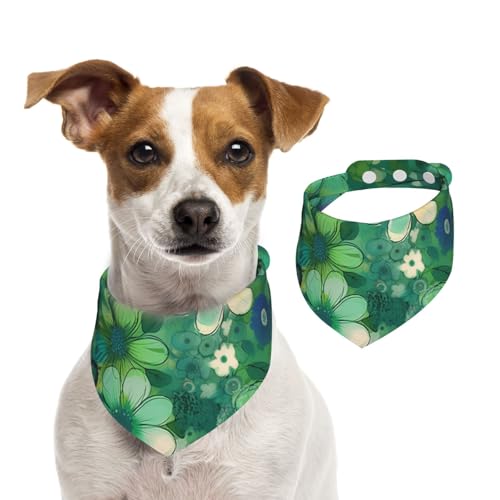 Sommerhalstücher für Hunde, abstraktes saisonales grünes Blumenmuster, waschbar, verstellbar, Dreieckstuch für mittelgroße und große Hunde, Welpen und Katzen, Größe M von GDSHJKLW
