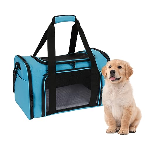 Transporttasche für Katze Hund, Hundetasche Transportbox, Kleine Hunde Katze Tragebox, Hundebox Katzenbox Hundetransportbox,Tragetasche Flugtasche für Haustiere im Auto Flugzeug Bahn (Blau) von GDWD