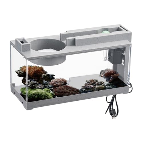 Kleines Desktop-Aquarium – Winziges Aquarium-Set – dekoratives, leises Retro-Aquarium mit Luftpumpe für Betta-Fische, Garnelen, Goldfische, Schildkröten, Reptilien, Garnelen, Mooskrabben, Tischdekorat von GEBBEM