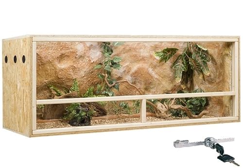 OSB Terrarium, Holzterrarium 150x60x60 cm mit Seitenbelüftung, Zierleistenset:ohne Zierleistenset, Sicherheitspaket:mit Sicherheitspaket von GECKOX