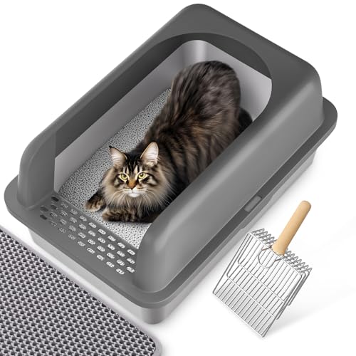 Katzenklo Edelstahl XL 60 x 40 x 30 cm Katzentoilette für große Katzen Cat Litter Box mit Katzenklo Schaufel und Matte, Einfache Reinigen Katzenklo Edelstahl XL 60 x 40 x 30 cm Katzentoilette für große Katzen Cat Litter Box mit Katzenklo Schaufel und Matte, Einfache Reinigen von GEEBOBO