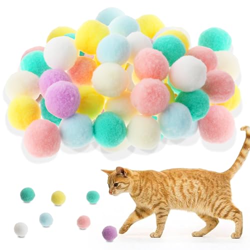 GEEHUA 30 Stück Katzenspielzeug Ball, 3 cm Weicher Katzenbälle Pompom Ball für drinnen Katzen interaktives, Training Katzen Spielzeug Pom Pom Bälle für Haustiere Spielen(Farbe A) von GEEHUA