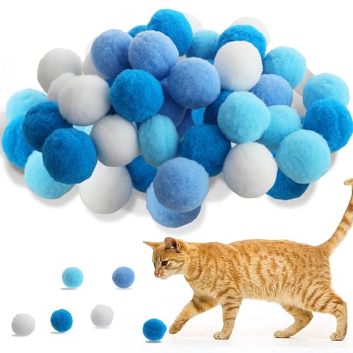 GEEHUA 30 Stück Katzenspielzeug Ball, 3 cm Weicher Katzenbälle Pompom Ball für drinnen Katzen interaktives, Training Katzen Spielzeug Pom Pom Bälle für Haustiere Spielen(Farbe B) von GEEHUA