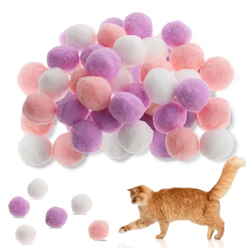 GEEHUA 30 Stück Katzenspielzeug Ball, 3 cm Weicher Katzenbälle Pompom Ball für drinnen Katzen interaktives, Training Katzen Spielzeug Pom Pom Bälle für Haustiere Spielen(Farbe C) von GEEHUA
