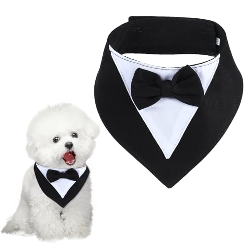GEEHUA Fliege Hunde Hochzeit, Smoking Bandana Halsband, Verstellbares Hochzeits Bandana mit Fliege für Kleine und Mittelgroße Hunde, Katzen und Haustiere von GEEHUA