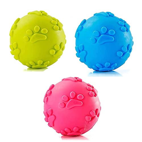 GEFAEJIFO 3 Stück Hundespielzeug Ball,Hund Quietsche Ball,Hund Kauspielzeug Bälle,Hund Bälle Gummi,Hundeball Schwimmfähig(Blau, Rosa, Grün) von GEFAEJIFO