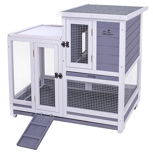GEGURI Kaninchenstall Zweistöckiger Indoor Bunny Käfig Outdoor Meerschweinchenkäfig für Kleintiere mit Rädern Abnehmbares Tablett GEGURI Kaninchenstall Zweistöckiger Indoor Bunny Käfig Outdoor Meerschweinchenkäfig für Kleintiere mit Rädern Abnehmbares Tablett von GEGURI