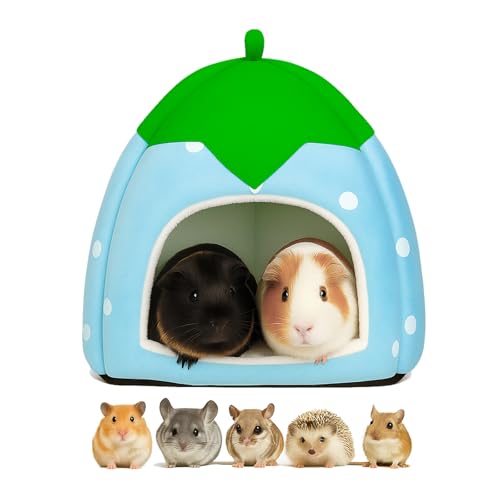 Meerschweinchen-Erdbeerbett, Plüsch-Winterversteck & waschbare Kuschelhöhle für kleine Haustiere – niedliches gemütliches Beerenhaus für Hamster, Kaninchen & Chinchillas von GEGURI