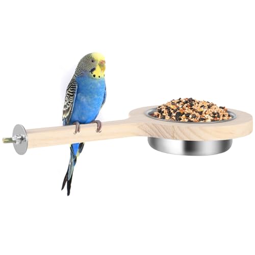 Vogelsitzstange mit Futterbecher, Papageienholz-Sitzstange, Vogel-Haustier-Sitzstange, Spielzeug, Vogelkäfig-Zubehör für Sittiche, Nymphensittiche, Wellensittiche, kleine Papageien Vogelsitzstange mit Futterbecher, Papageienholz-Sitzstange, Vogel-Haustier-Sitzstange, Spielzeug, Vogelkäfig-Zubehör für Sittiche, Nymphensittiche, Wellensittiche, kleine Papageien von GEKMOR