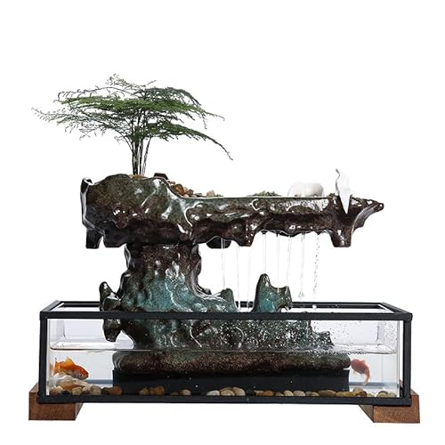 Aquarium, chinesischer Steingarten, Wasserdurchfluss-Gerät, Landschaft, Büro, Schreibtisch, kleines Aquarium, Ornamente, Glas Aquarium, chinesischer Steingarten, Wasserdurchfluss-Gerät, Landschaft, Büro, Schreibtisch, kleines Aquarium, Ornamente, Glas von GELASIGE