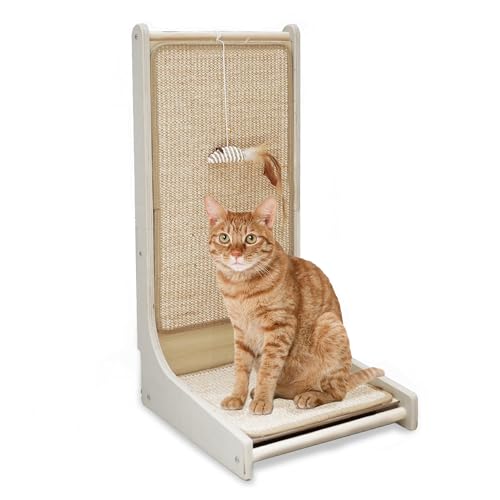 Katzenkratzer, Sisal Katzenkratzpad, L-Form Katzenkratzpad Wandmontiert, Katzenkratzbrett mit Maus Spielzeug Katzenminze für Indoor-Katzen von GENIXAS PET