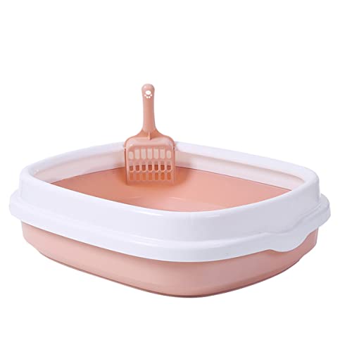 Katzentoilette aus Kunststoff for Katzentoilette, niedrige Toilettenkabine mit offener Vorderseite, ideal for Katzen for Toilettengang, 55 cm x 45 cm x 16,5 cm, fünf Farben, Pink (Color : Pink) von GERRIT